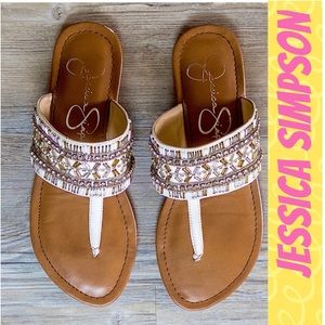 Jessica Simpson Rubenson Ladies 8M White Beaded Sandals Excellent Condition